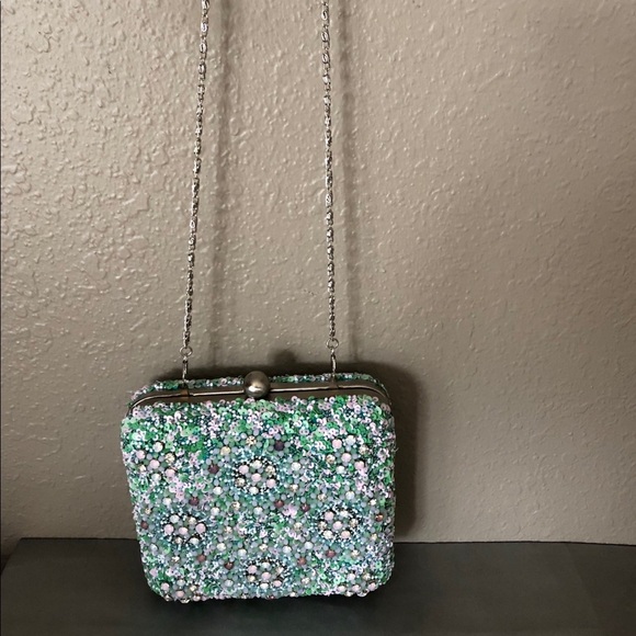 G-Lish Beaded & Sequined Squared Hard Case Clutch - Picture 5 of 6